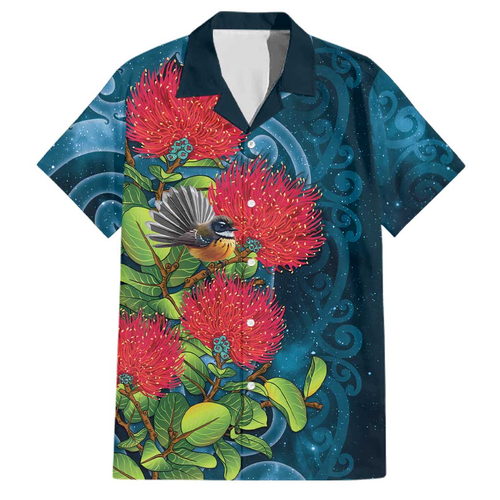 New Zealand Matariki Piwakawaka Family Matching Tank Maxi Dress and Hawaiian Shirt Maori Koru With Pohutukawa Flowers