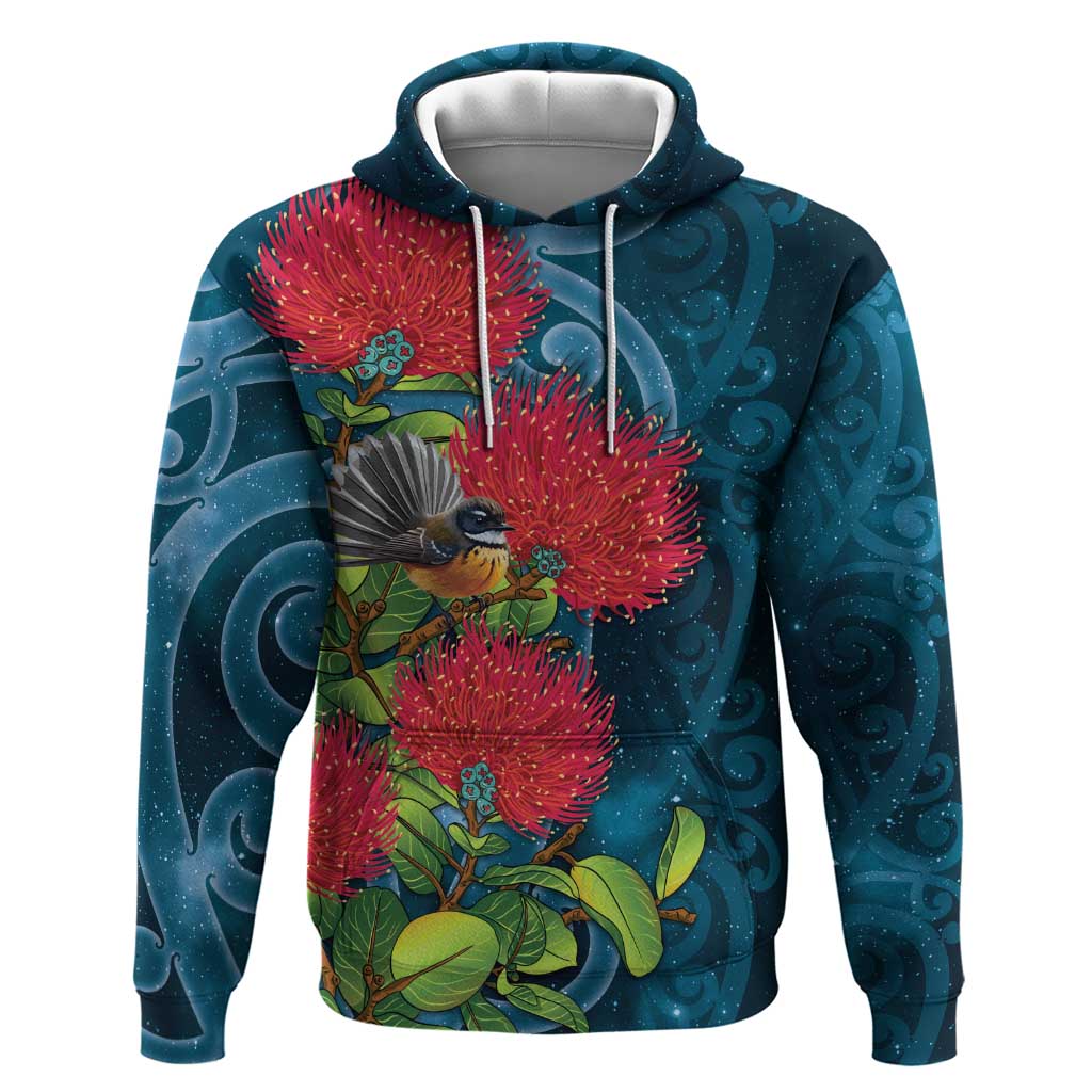 New Zealand Matariki Piwakawaka Hoodie Maori Koru With Pohutukawa Flowers