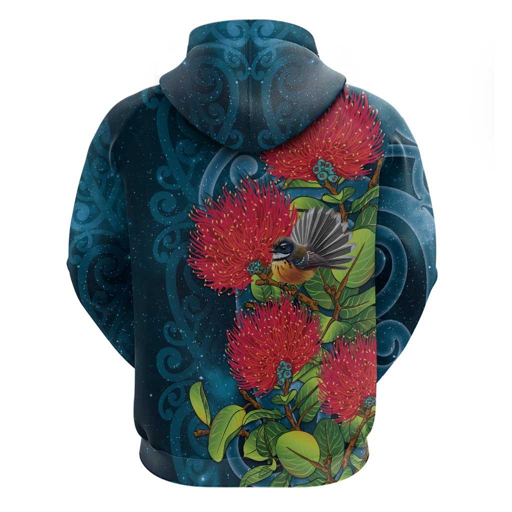 New Zealand Matariki Piwakawaka Hoodie Maori Koru With Pohutukawa Flowers LT05 - Polynesian Pride