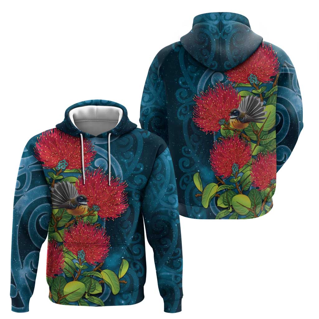 New Zealand Matariki Piwakawaka Hoodie Maori Koru With Pohutukawa Flowers LT05 - Polynesian Pride