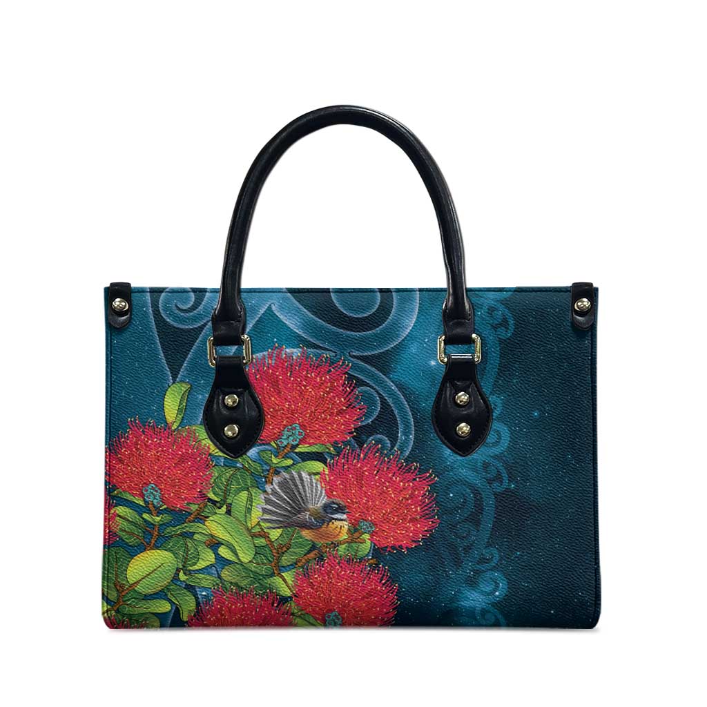 New Zealand Matariki Piwakawaka Leather Bag Maori Koru With Pohutukawa Flowers