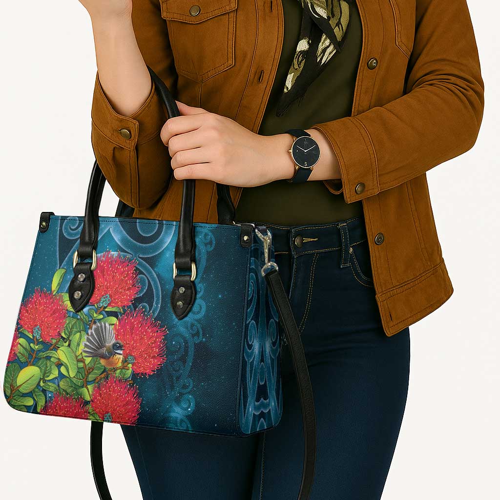 New Zealand Matariki Piwakawaka Leather Bag Maori Koru With Pohutukawa Flowers