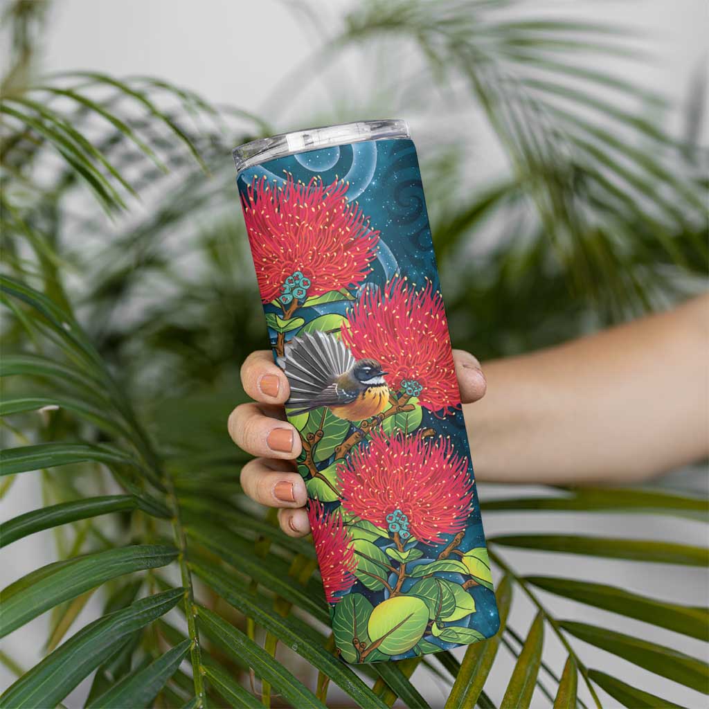 New Zealand Matariki Piwakawaka Skinny Tumbler Maori Koru With Pohutukawa Flowers