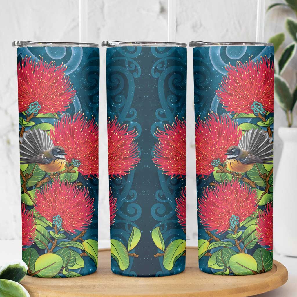 New Zealand Matariki Piwakawaka Skinny Tumbler Maori Koru With Pohutukawa Flowers