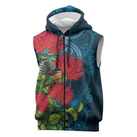 New Zealand Matariki Piwakawaka Sleeveless Zip Hoodie Maori Koru With Pohutukawa Flowers