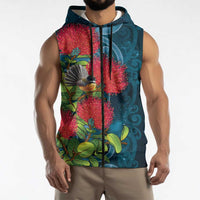 New Zealand Matariki Piwakawaka Sleeveless Zip Hoodie Maori Koru With Pohutukawa Flowers
