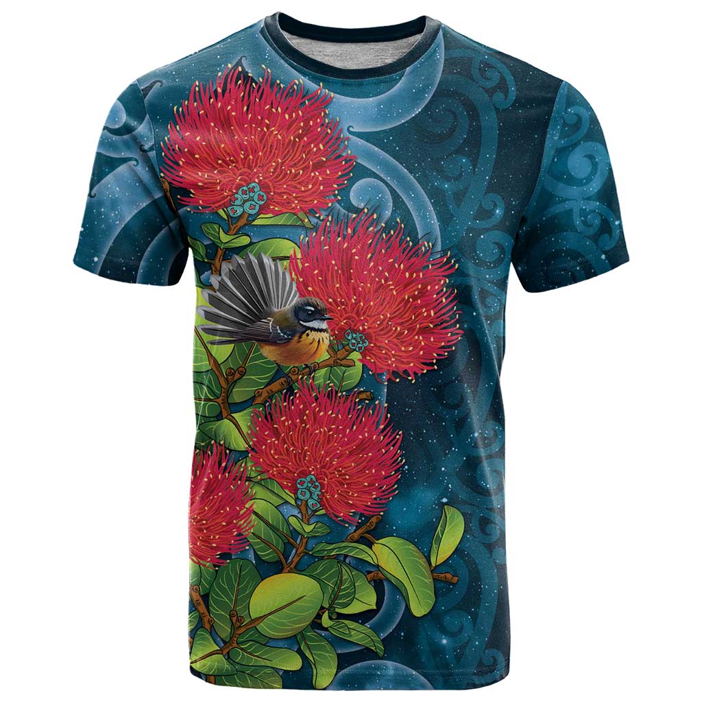 New Zealand Matariki Piwakawaka T Shirt Maori Koru With Pohutukawa Flowers