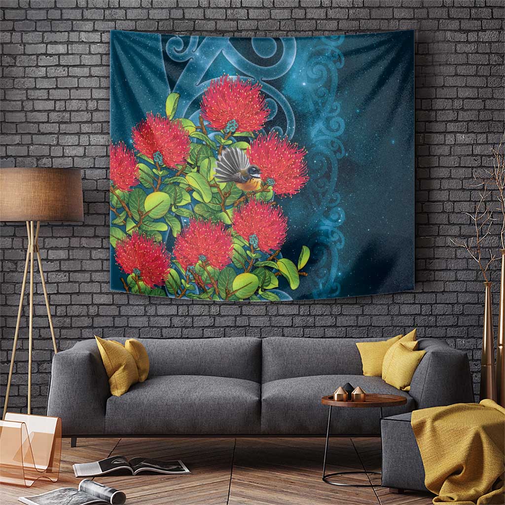 New Zealand Matariki Piwakawaka Tapestry Maori Koru With Pohutukawa Flowers