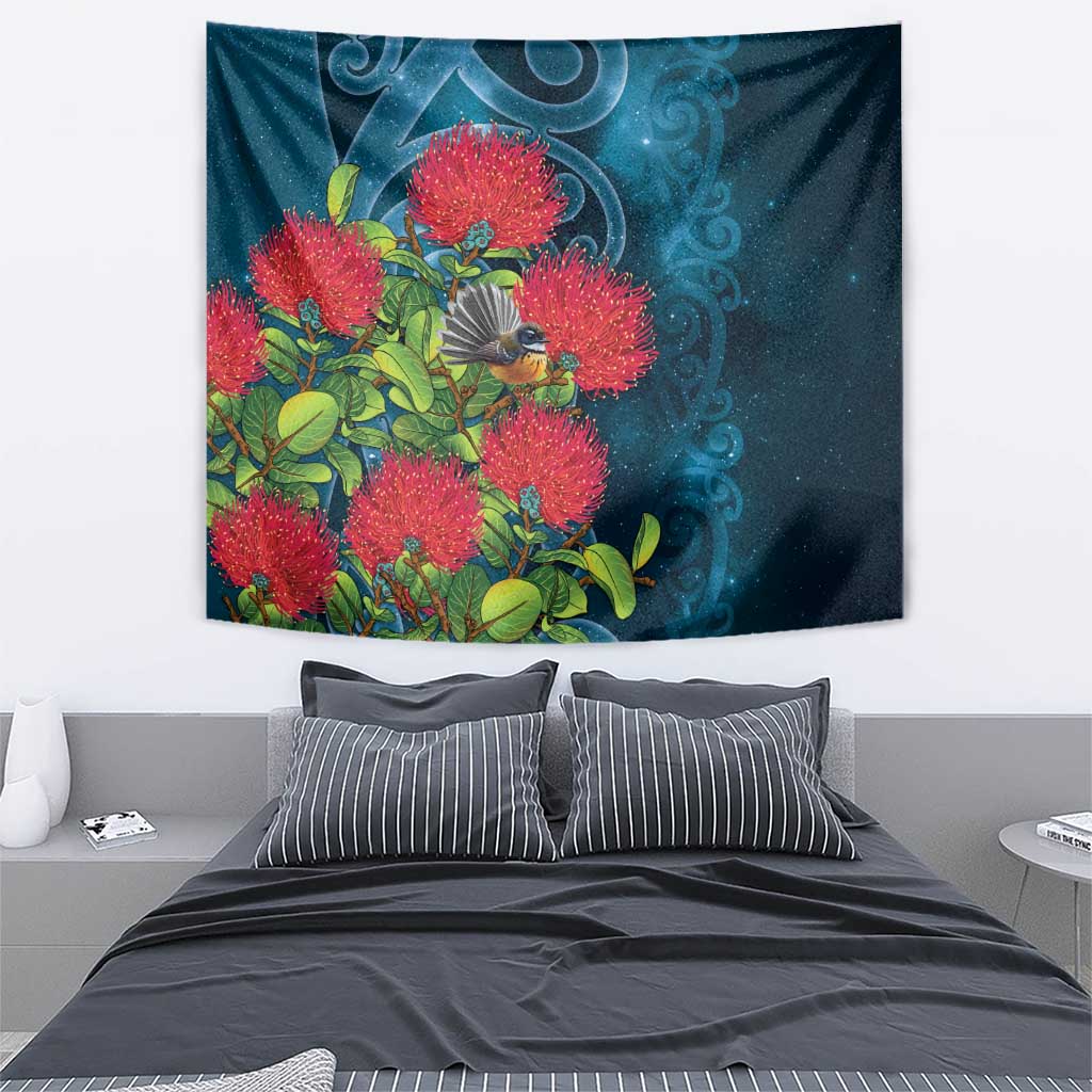 New Zealand Matariki Piwakawaka Tapestry Maori Koru With Pohutukawa Flowers