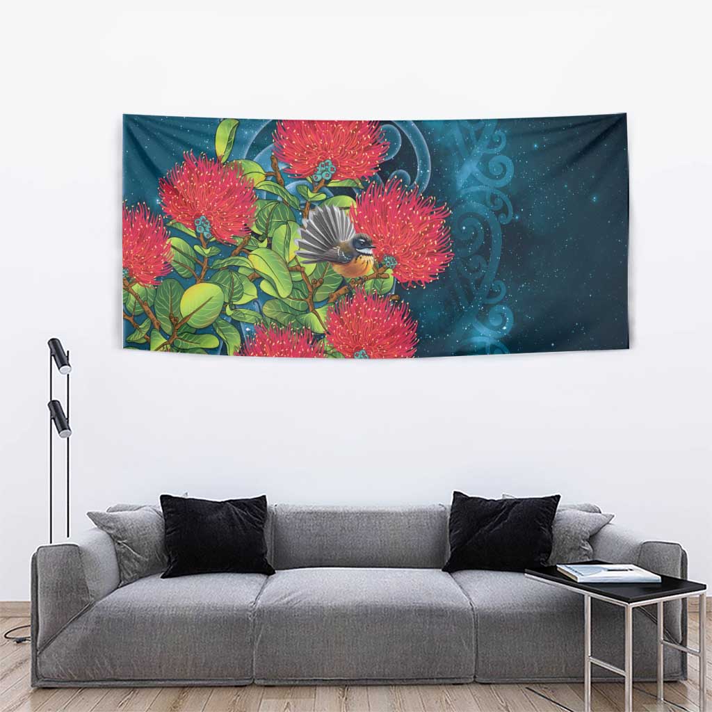 New Zealand Matariki Piwakawaka Tapestry Maori Koru With Pohutukawa Flowers