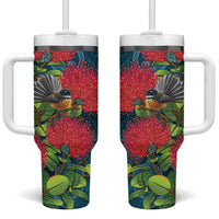 New Zealand Matariki Piwakawaka Tumbler With Handle Maori Koru With Pohutukawa Flowers