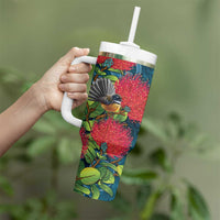 New Zealand Matariki Piwakawaka Tumbler With Handle Maori Koru With Pohutukawa Flowers