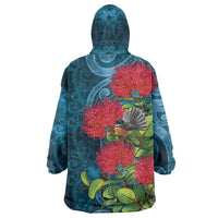 New Zealand Matariki Piwakawaka Wearable Blanket Hoodie Maori Koru With Pohutukawa Flowers