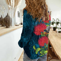 New Zealand Matariki Piwakawaka Women Casual Shirt Maori Koru With Pohutukawa Flowers