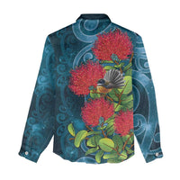 New Zealand Matariki Piwakawaka Women Casual Shirt Maori Koru With Pohutukawa Flowers
