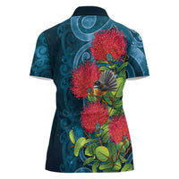 New Zealand Matariki Piwakawaka Women Polo Shirt Maori Koru With Pohutukawa Flowers