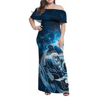 New Zealand Matariki Family Matching Off Shoulder Maxi Dress and Hawaiian Shirt Pigeon Kereru Maori Fern Art