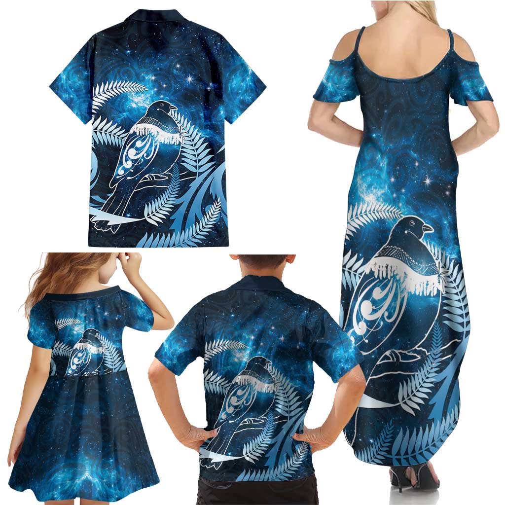 New Zealand Matariki Family Matching Summer Maxi Dress and Hawaiian Shirt Pigeon Kereru Maori Fern Art