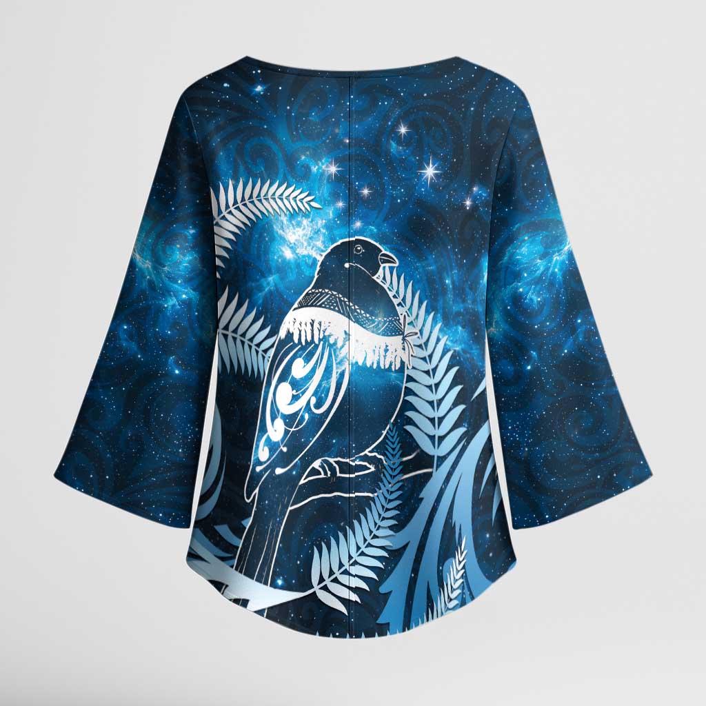 New Zealand Matariki Kimono Sleeve Blouse Pigeon Kereru Maori Fern Art