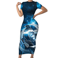 New Zealand Matariki Short Sleeve Bodycon Dress Pigeon Kereru Maori Fern Art