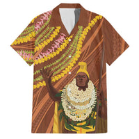 Hawaii King Kamehameha Family Matching Off Shoulder Maxi Dress and Hawaiian Shirt Hawaiian Kakau Pattern With Leis