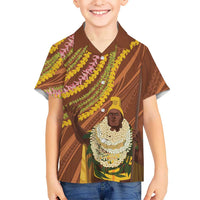 Hawaii King Kamehameha Family Matching Off Shoulder Maxi Dress and Hawaiian Shirt Hawaiian Kakau Pattern With Leis