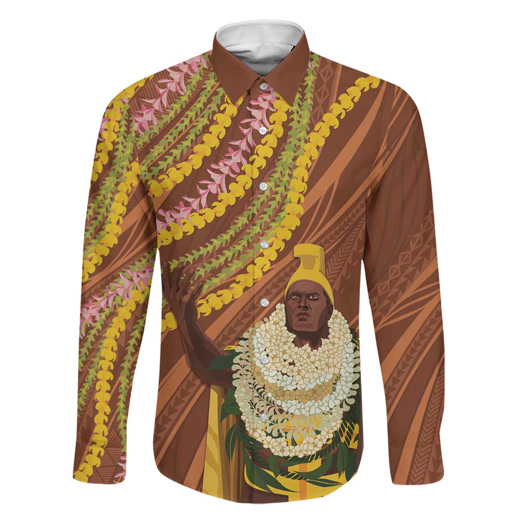 Hawaii King Kamehameha Family Matching Off Shoulder Short Dress and Hawaiian Shirt Hawaiian Kakau Pattern With Leis