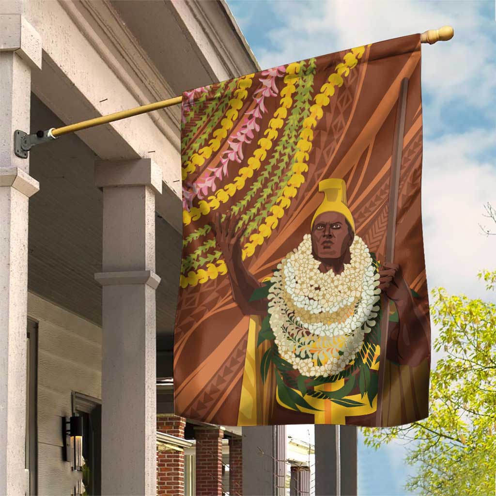 Hawaii King Kamehameha Garden Flag Hawaiian Kakau Pattern With Leis