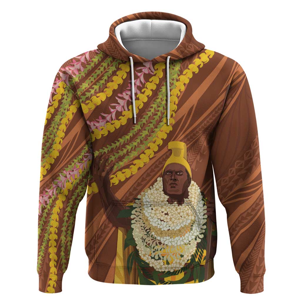 Hawaii King Kamehameha Hoodie Hawaiian Kakau Pattern With Leis