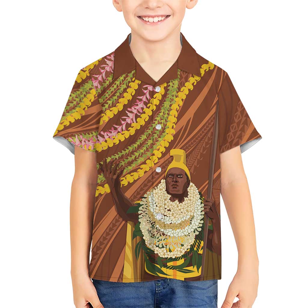 Hawaii King Kamehameha Kid Hawaiian Shirt Hawaiian Kakau Pattern With Leis