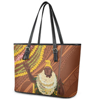 Hawaii King Kamehameha Leather Tote Bag Hawaiian Kakau Pattern With Leis