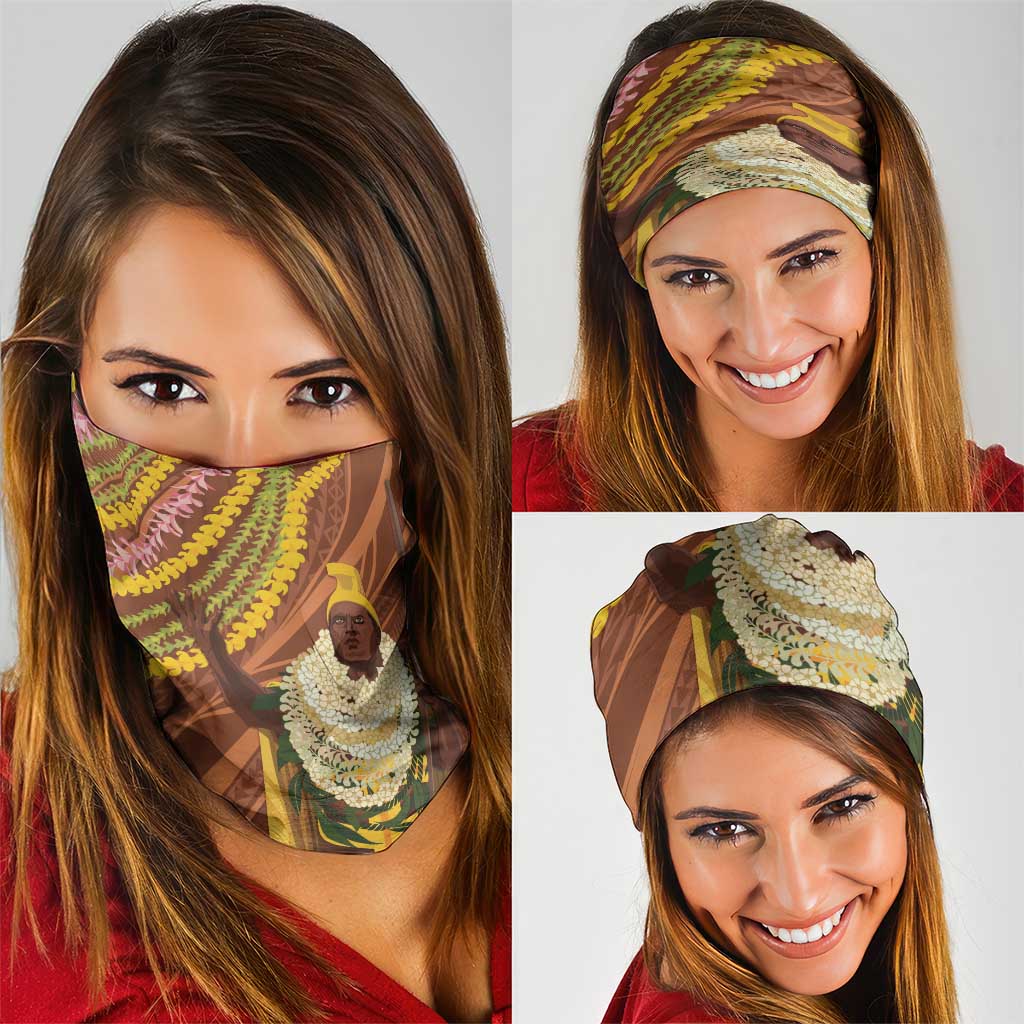 Hawaii King Kamehameha Neck Gaiter Hawaiian Kakau Pattern With Leis LT05 - Polynesian Pride