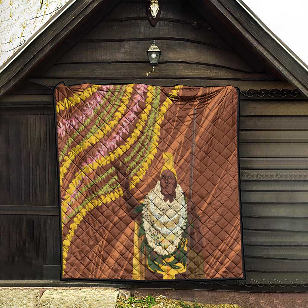 Hawaii King Kamehameha Quilt Hawaiian Kakau Pattern With Leis
