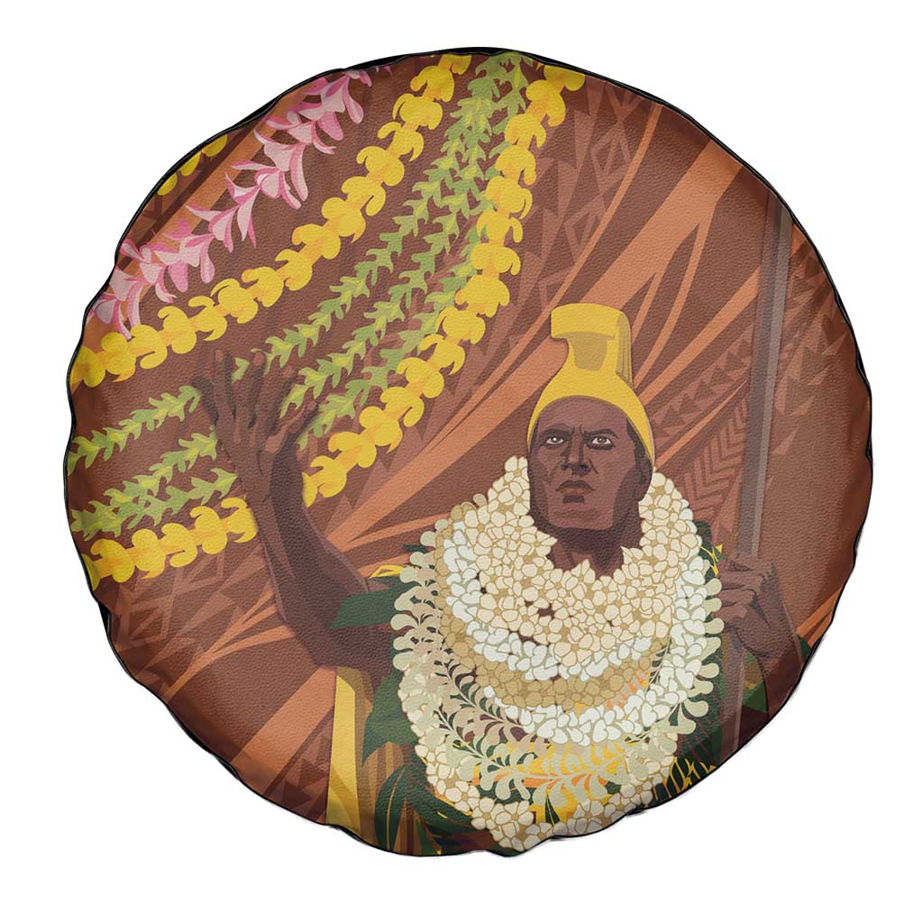 Hawaii King Kamehameha Spare Tire Cover Hawaiian Kakau Pattern With Leis
