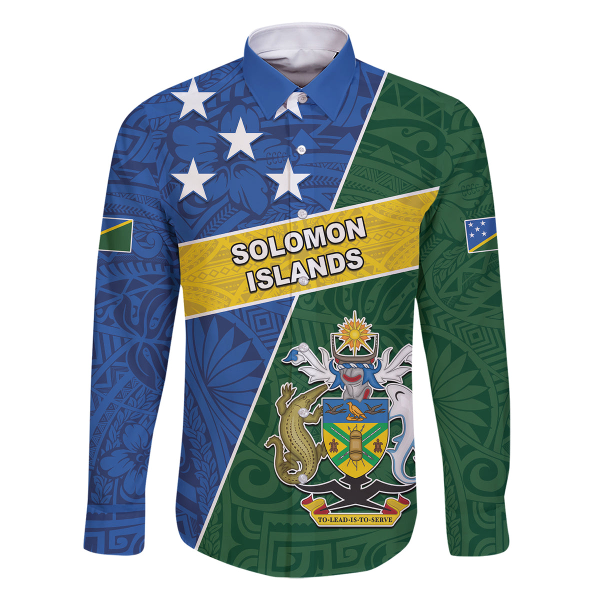 Personalised Solomon Islands Independence Day Family Matching Short Sleeve Bodycon Dress and Hawaiian Shirt With Coat Of Arms LT05 Dad's Shirt - Long Sleeve Green - Polynesian Pride