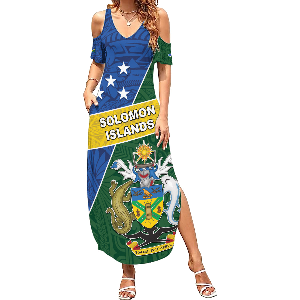 Personalised Solomon Islands Independence Day Family Matching Summer Maxi Dress and Hawaiian Shirt With Coat Of Arms