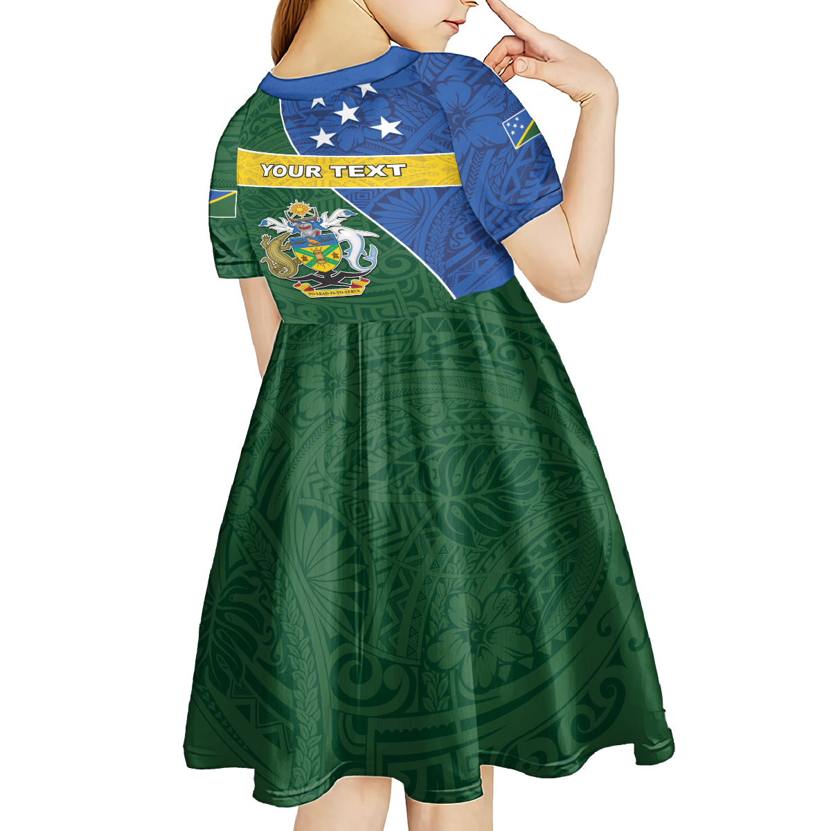 Personalised Solomon Islands Independence Day Kid Short Sleeve Dress With Coat Of Arms
