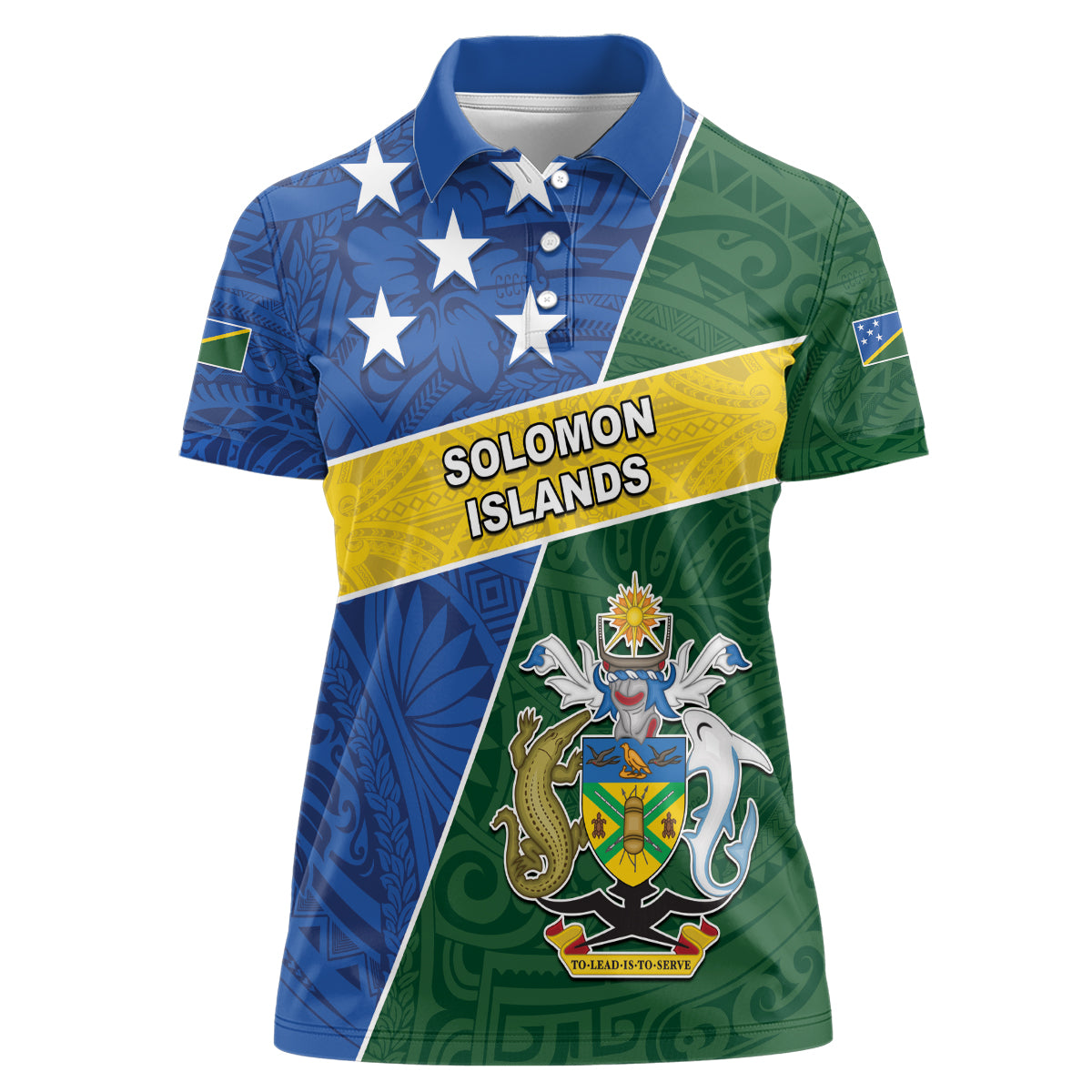 Personalised Solomon Islands Independence Day Women Polo Shirt With Coat Of Arms