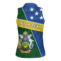 Personalised Solomon Islands Independence Day Women Sleeveless Polo Shirt With Coat Of Arms