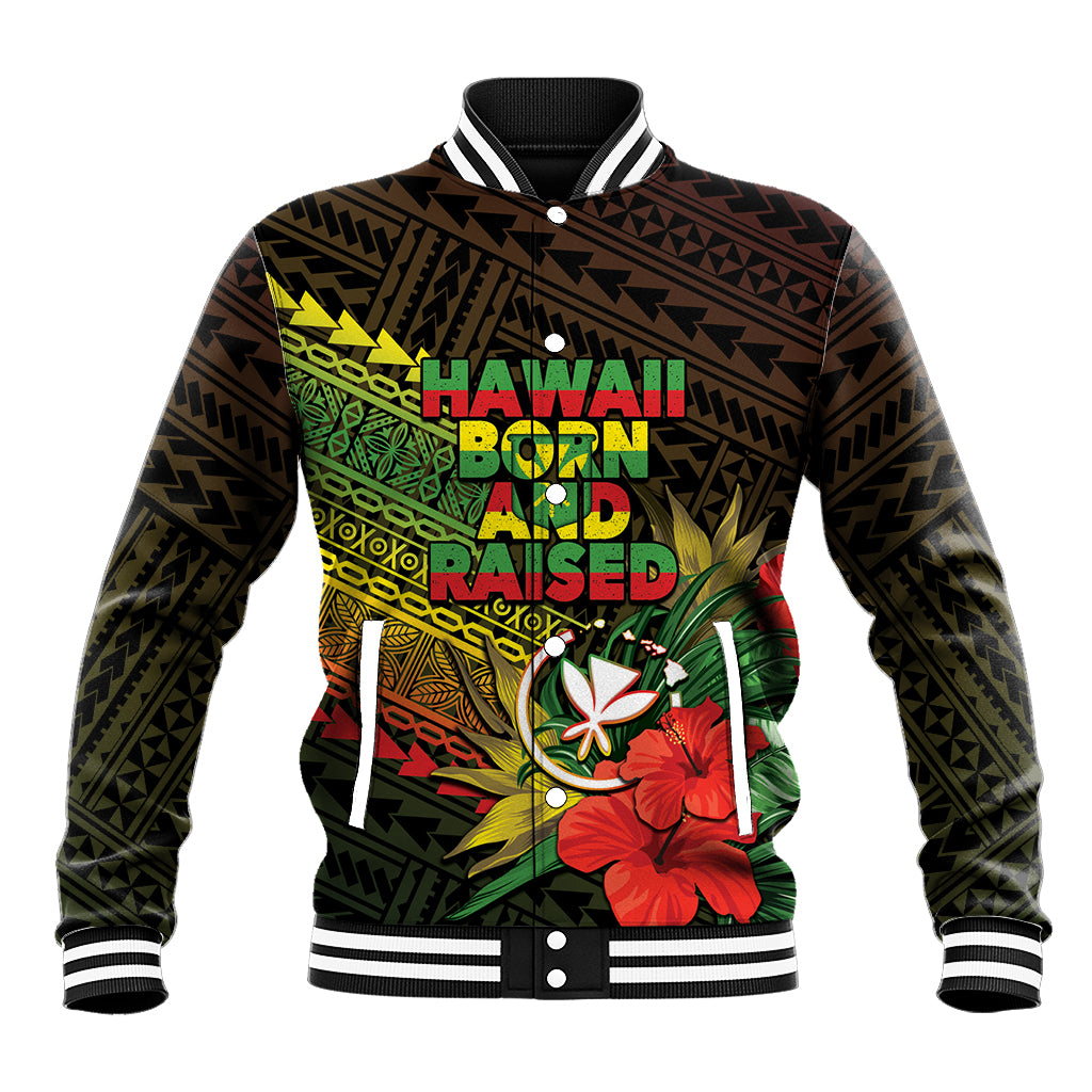 Personalized Hawaii Born and Raised Baseball Jacket Kanaka Maoli Flag Day LT05 Unisex Reggae - Polynesian Pride