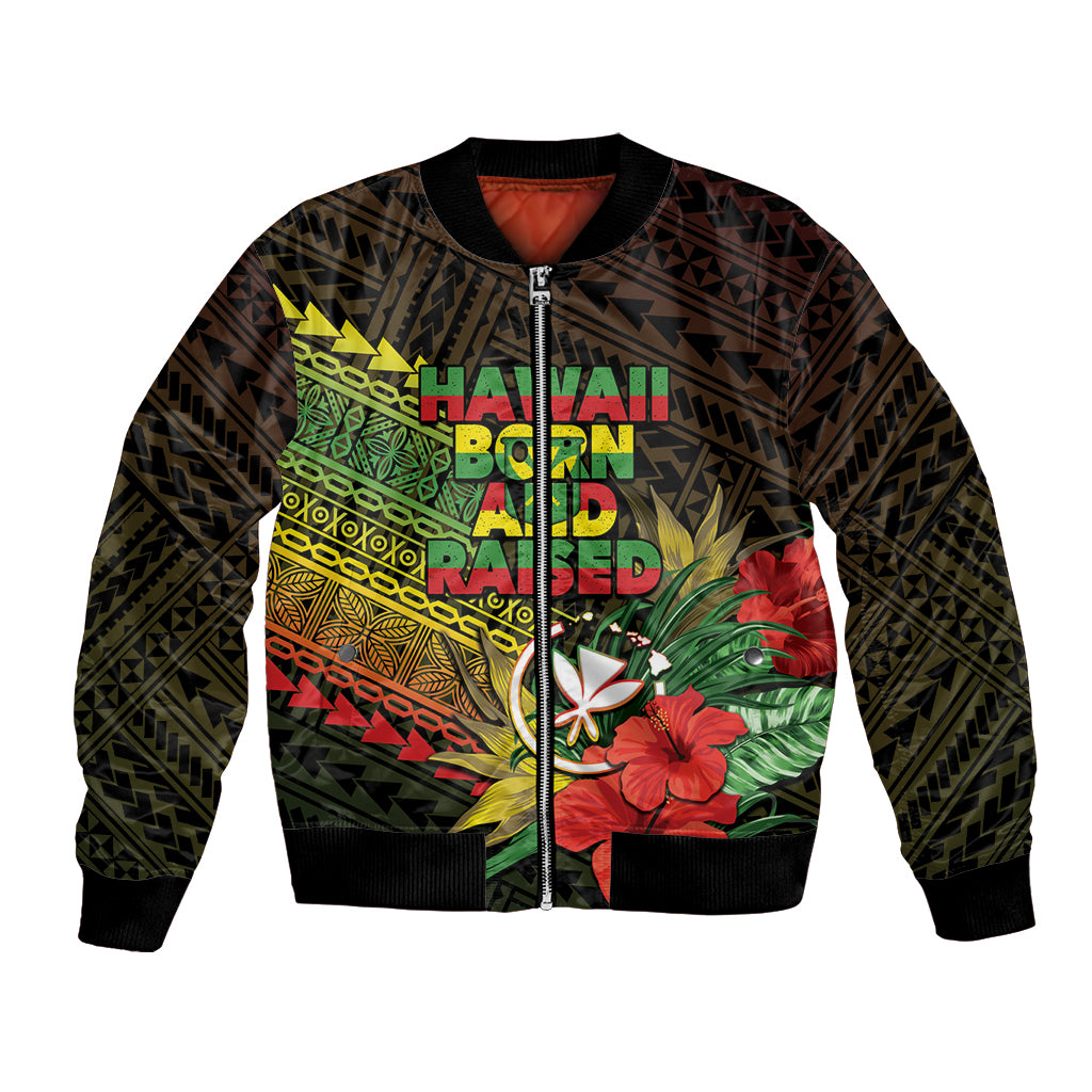 Personalized Hawaii Born and Raised Bomber Jacket Kanaka Maoli Flag Day LT05 Unisex Reggae - Polynesian Pride