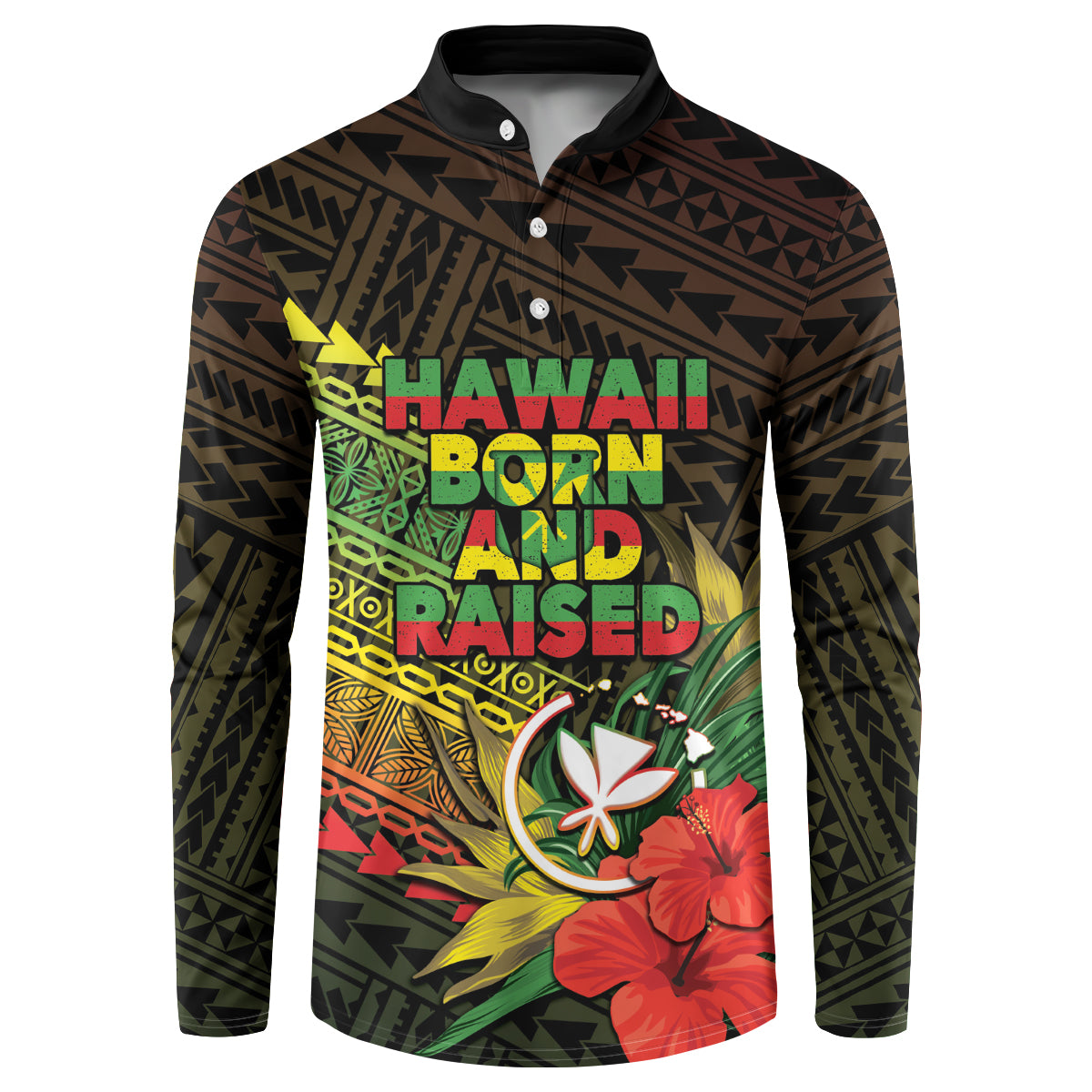 Personalized Hawaii Born and Raised Button Sweatshirt Kanaka Maoli Flag Day LT05 Reggae - Polynesian Pride
