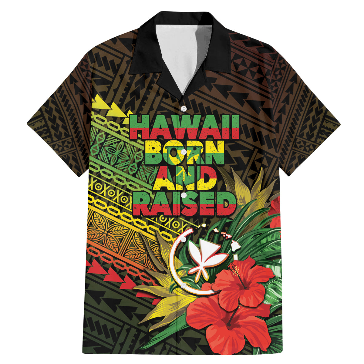 Personalized Hawaii Born and Raised Family Matching Mermaid Dress and Hawaiian Shirt Kanaka Maoli Flag Day