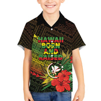 Personalized Hawaii Born and Raised Family Matching Off Shoulder Short Dress and Hawaiian Shirt Kanaka Maoli Flag Day LT05 Son's Shirt Reggae - Polynesian Pride