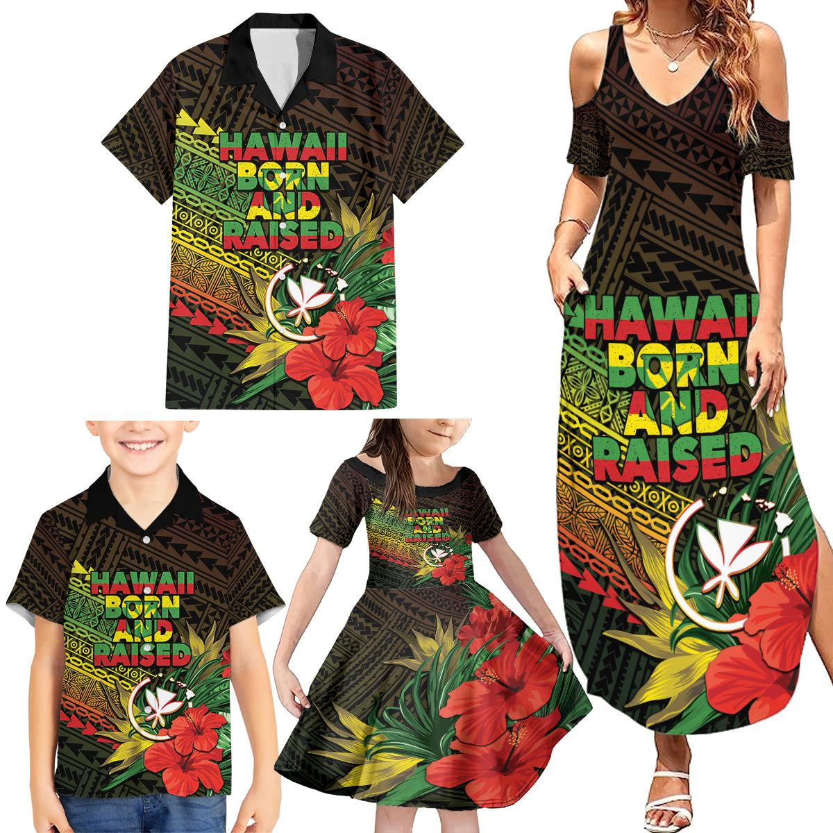 Personalized Hawaii Born and Raised Family Matching Summer Maxi Dress and Hawaiian Shirt Kanaka Maoli Flag Day LT05 - Polynesian Pride