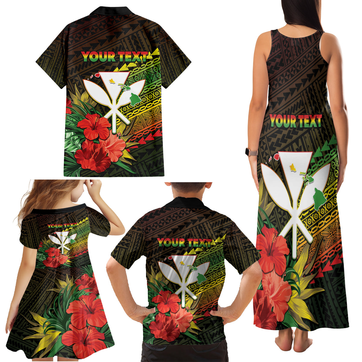 Personalized Hawaii Born and Raised Family Matching Tank Maxi Dress and Hawaiian Shirt Kanaka Maoli Flag Day