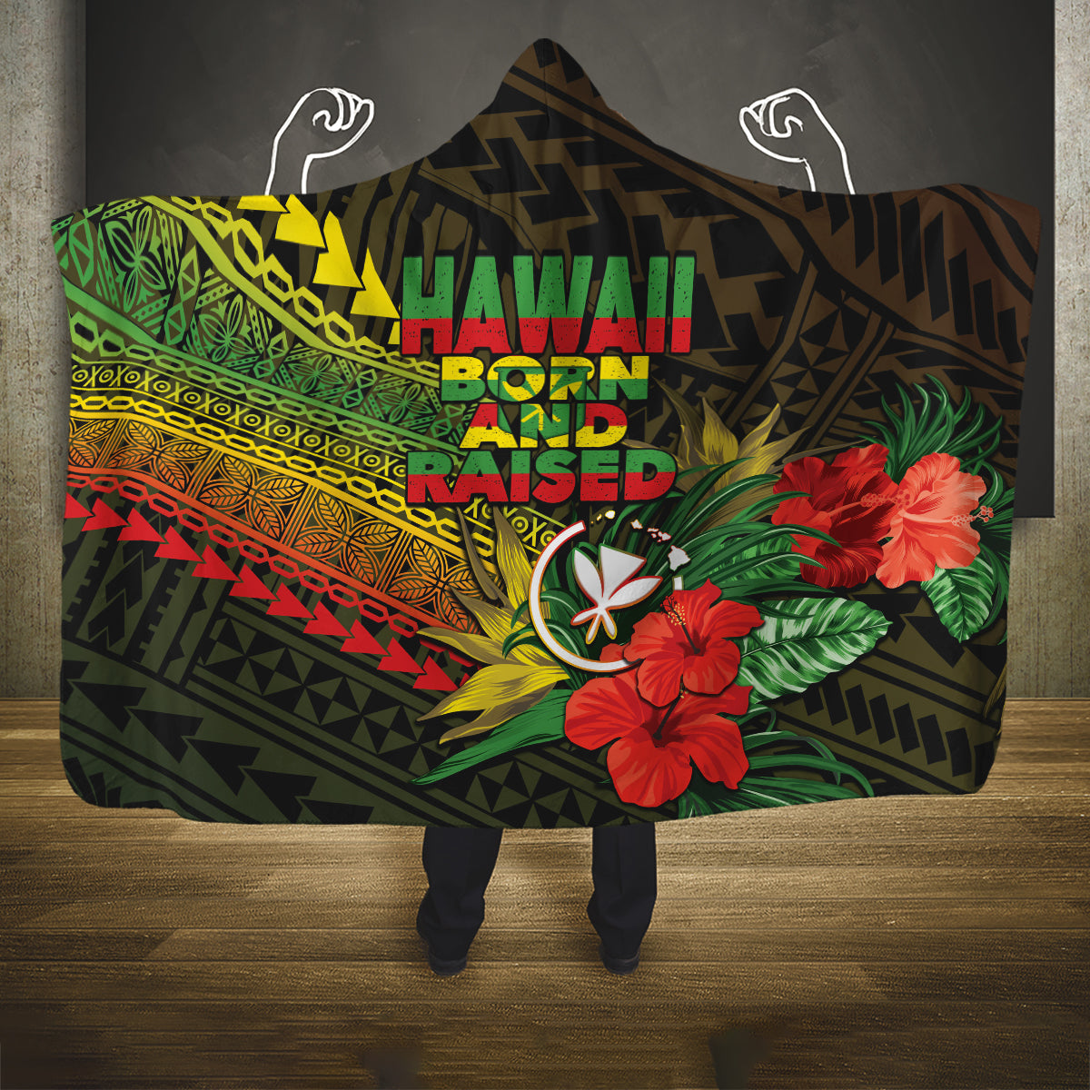 Hawaii Born and Raised Hooded Blanket Kanaka Maoli Flag Day LT05 One Size Reggae - Polynesian Pride