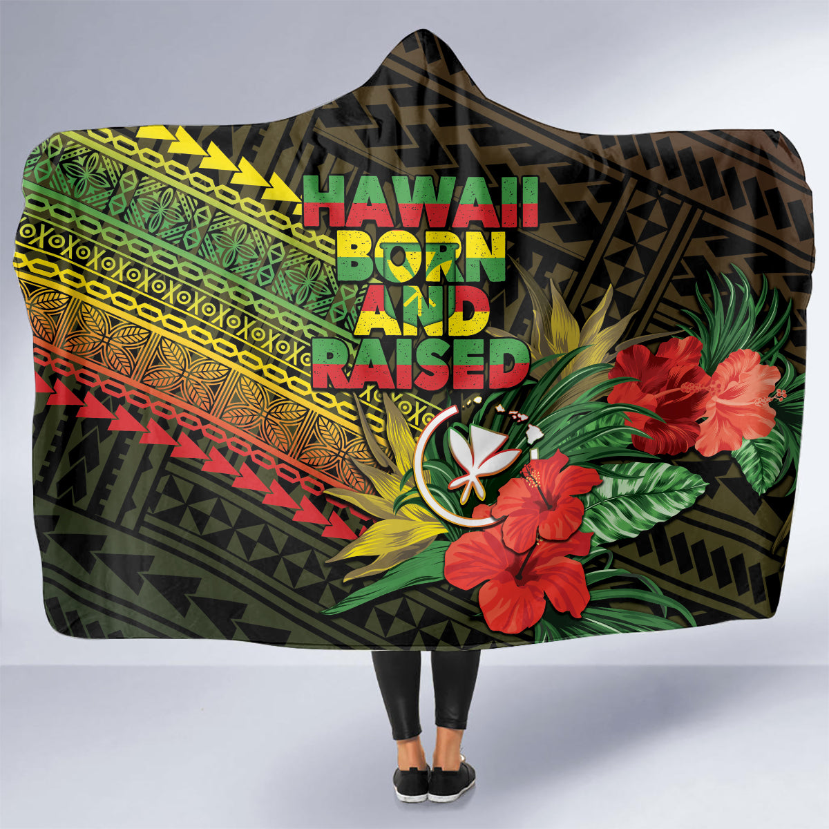 Hawaii Born and Raised Hooded Blanket Kanaka Maoli Flag Day