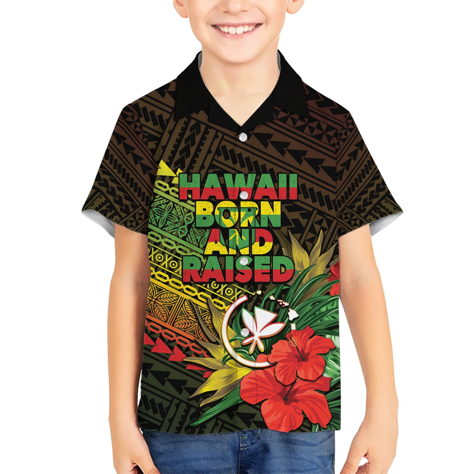 Personalized Hawaii Born and Raised Kid Hawaiian Shirt Kanaka Maoli Flag Day LT05 Kid Reggae - Polynesian Pride