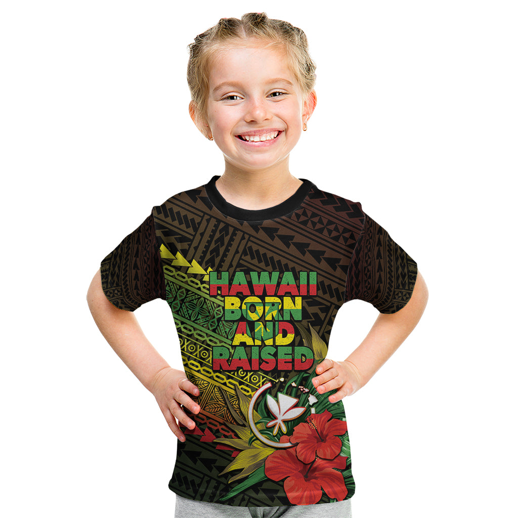 Personalized Hawaii Born and Raised Kid T Shirt Kanaka Maoli Flag Day LT05 Reggae - Polynesian Pride